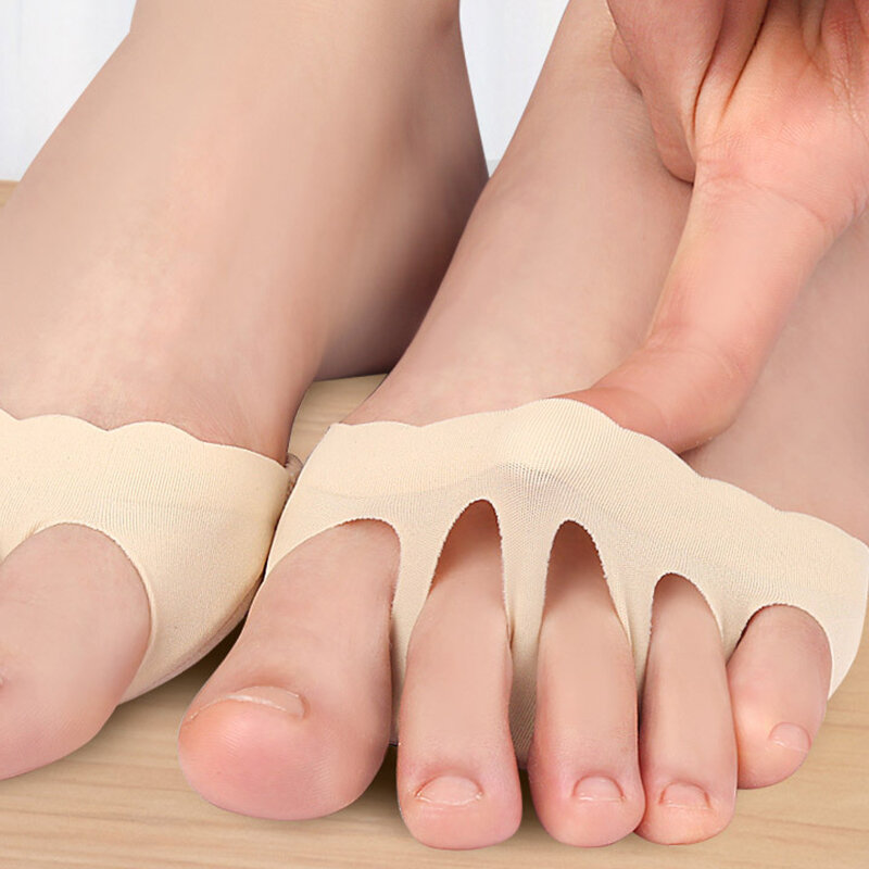 Coussinets en dentelle ondulée pour femmes, 1 paire de coussinets pour l'avant-pied à cinq orteils, talons hauts, demi-semelles, soins de la douleur des pieds, absorbe les chocs, chaussettes, Inserts