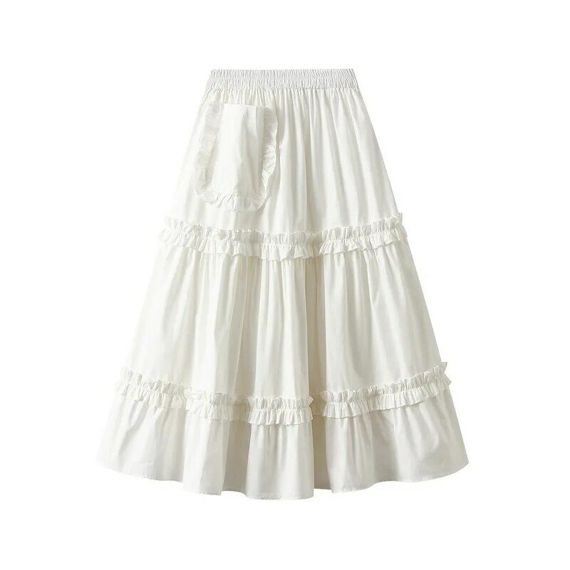 Покупка Милая Кружевная приталенная трапециевидная юбка-зонтик с высокой талией белая длинная юбка полуюбка Весенняя женская