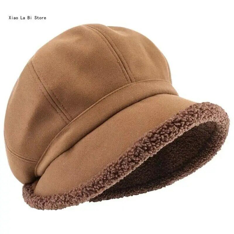 Cappello berretto in peluche per donna Cappello da pilota per ragazza fresca Cappello ottagonale in lana traspirante XXFD