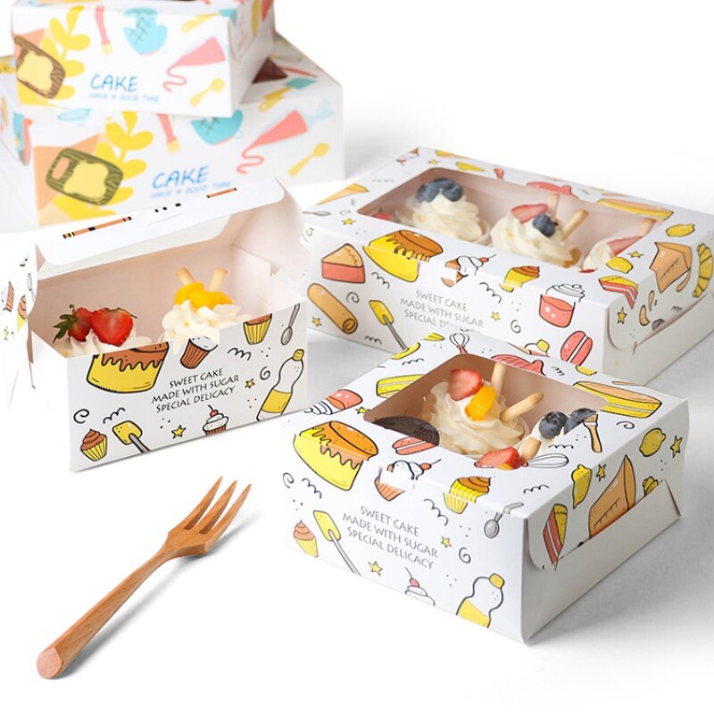 Caixas de embalagem com janela, Adequado para sobremesa Cupcake embalagem, Graffiti papel de papelão branco, produto personalizado, atacado, tamanho personalizado