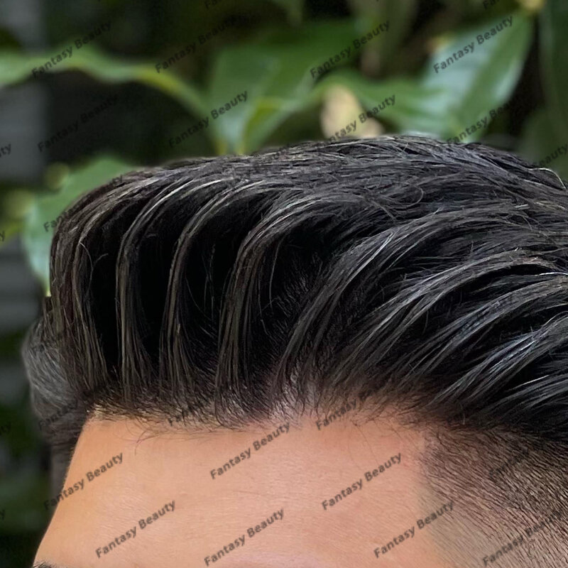 Парик для мужчин на шелковой основе, натуральный парик из натуральных волос, сменный капиллярный протез