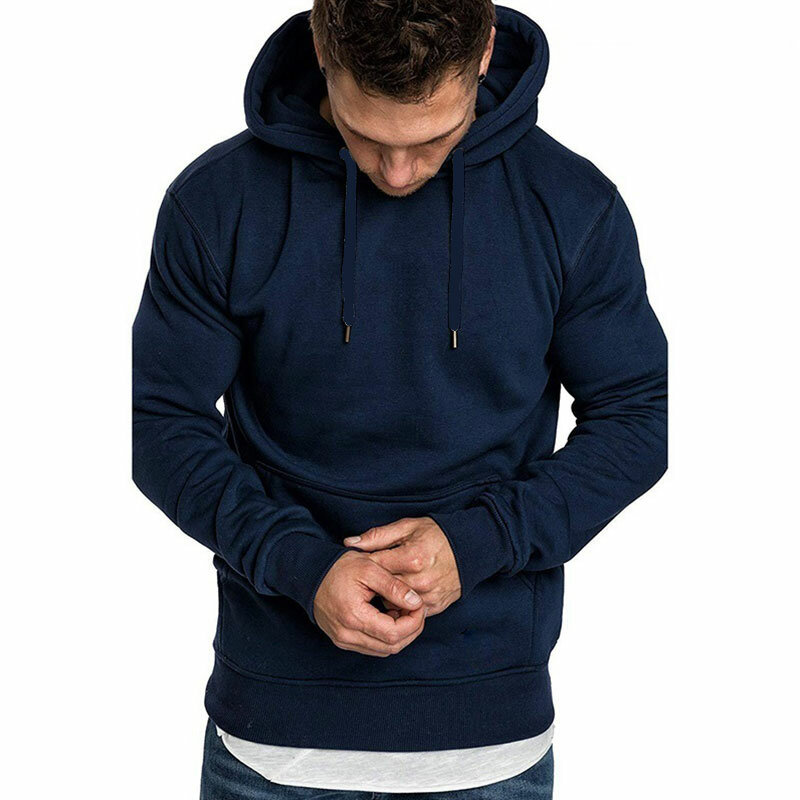 New Men's Hooded Pocket Sports Top Outdoor Sports Hoodie Casual Long Sleeve Solid Cotton Pullover