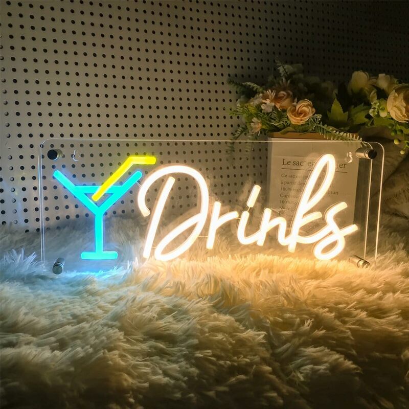 Drinks Warm White Neon Light Drinks Letters Neon Bar Signs Light Up Wall Decor for Teen Boys Room Bedroom Restaurant Bar
