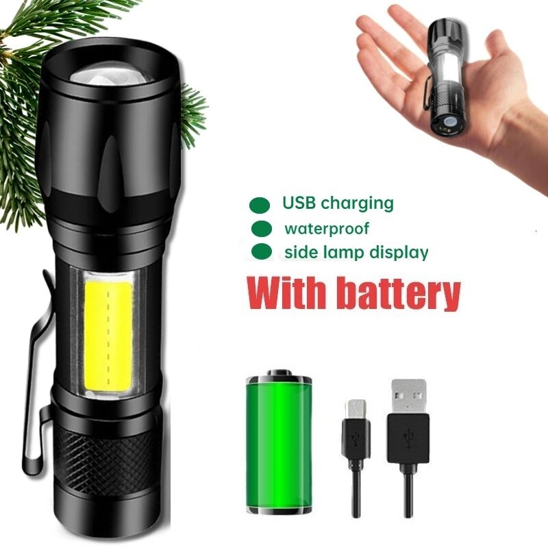Lampe de poche aste à LED KeyJO, lanterne portable, charge USB, banque haute puissance, camping, étanche, longue portée