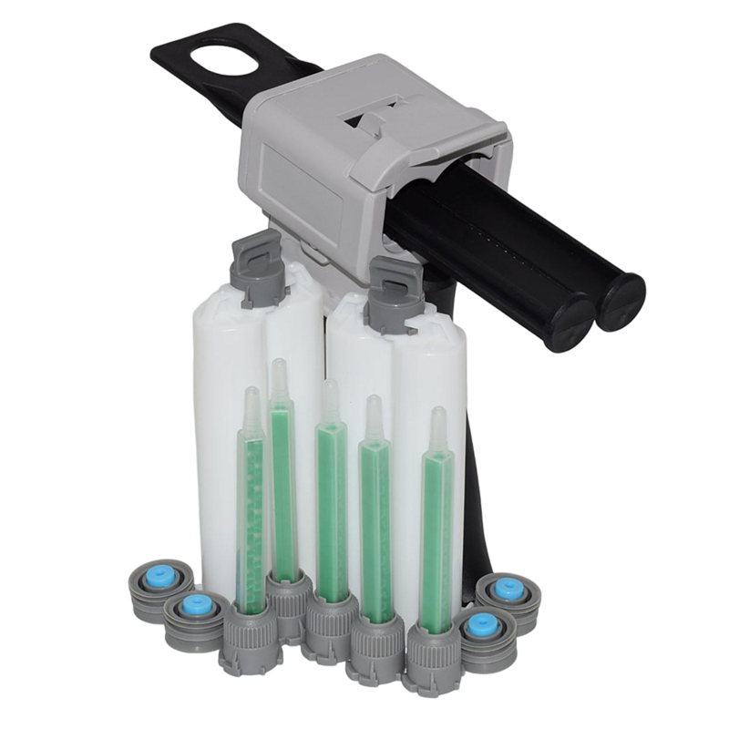 Adhensives Dispenser 50ml Glue Gun 1:1 Epoxies Caulking Gun with 2pcs 50ml Empty Dual-Barrel Cartridge 5pc Static Mixing Nozzles