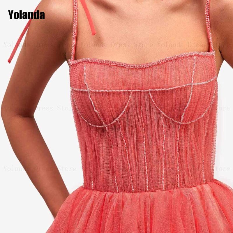 Exquisite 2024 Design A-line Evening Dresses Spaghetti Strap Tulle Sleeveless Open Back Party Dress Anke Length Robe de soirée