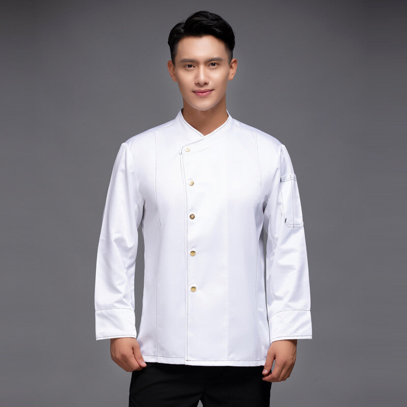 Chef Overalls Male Long Sleeve Autumn and Winter Clothes Thick White Hotel Dining Canteen plus Size Rear Kitchen Clothes