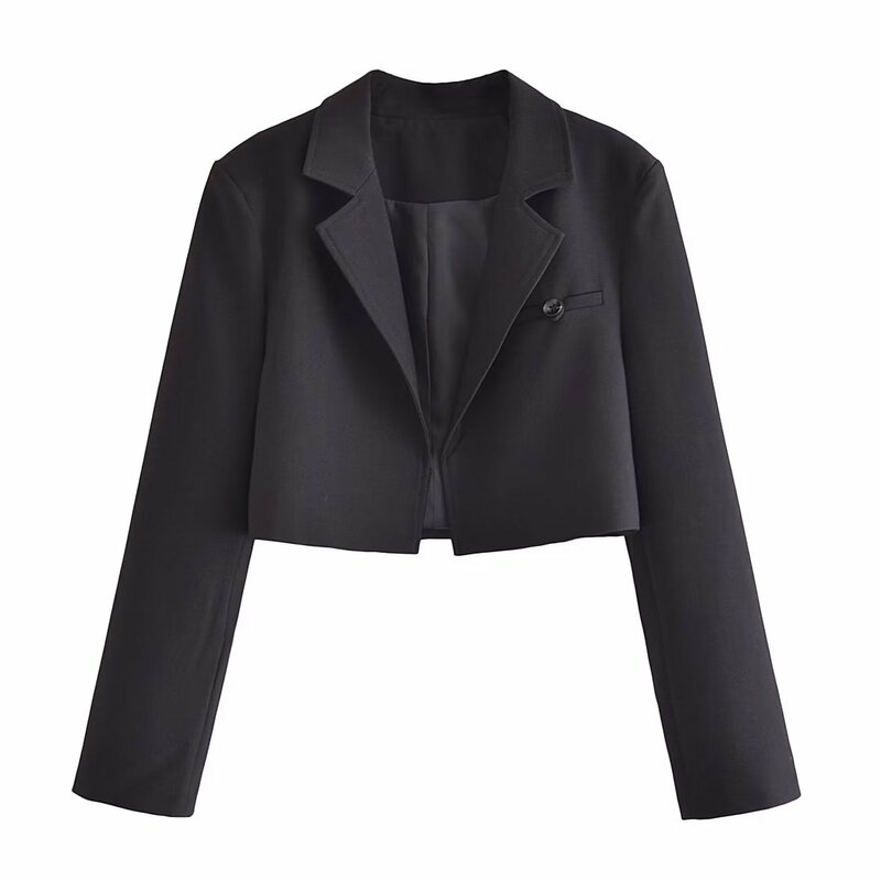 Dave & Di-Fato feminino britânico, casaco curto preto feminino, blazers casuais simples, tops de rua, outono