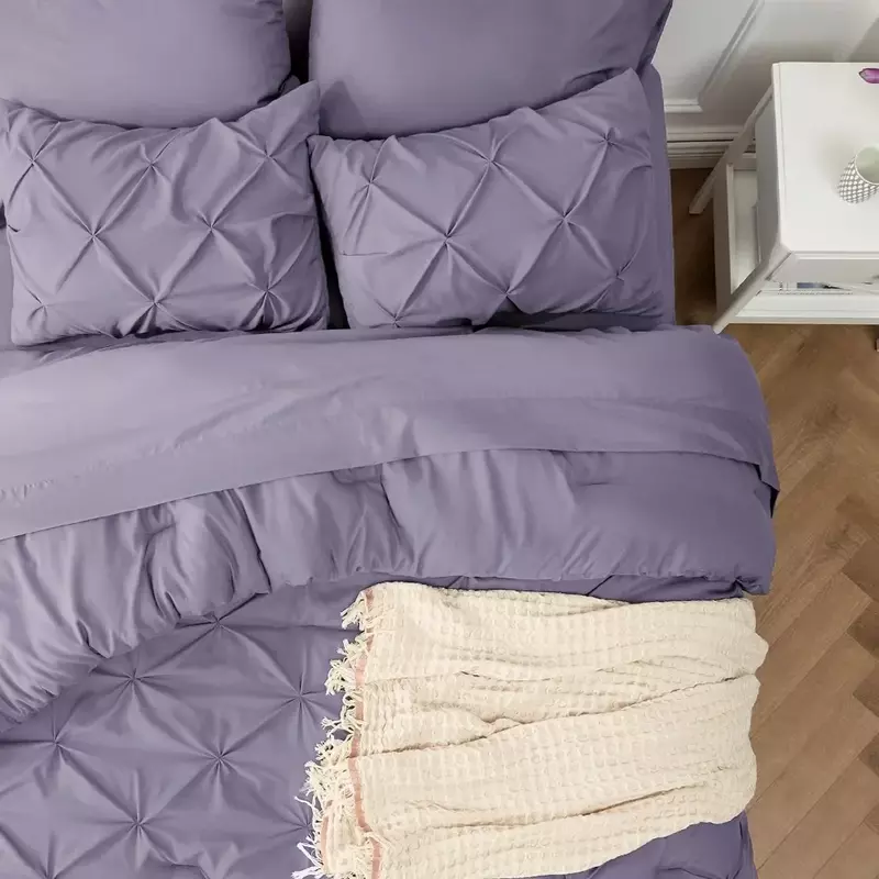 ชุดผ้าคลุมเตียงสีม่วงอมเทา-ชุดเตียงคิงไซส์ Cal 7ชิ้นชุดที่นอนคิงไซส์พร้อมผ้าคลุมเตียงผ้าปูที่นอนปลอกหมอน