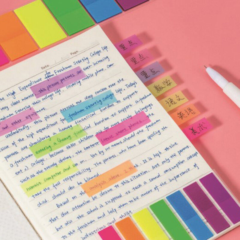 100 folhas colorido marcador memo adesivo papel fluorescente auto adesivo bloco de memorando pegajoso notas família e escritório material escolar