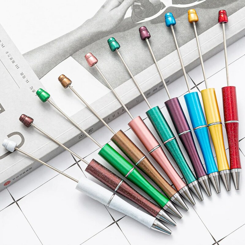 25Pcs พลาสติก Beadable ปากกา Creative DIY ลูกปัดปากกาลูกลื่นปากกาเพลาสีดำหมึกเครื่องเขียนอุปกรณ์สำนักงานโรงเรียนเด็กของขวัญ