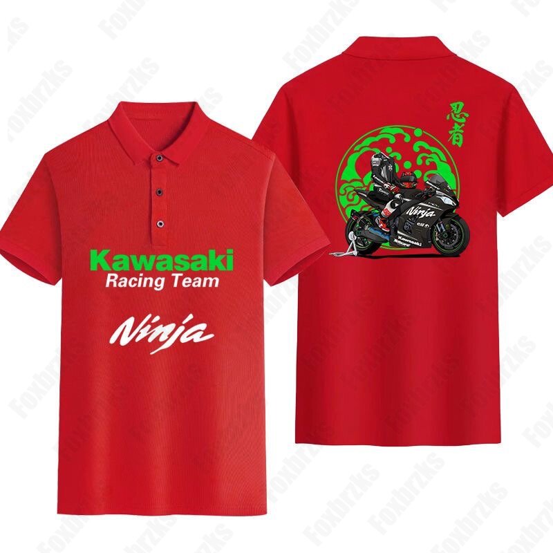 2024 Summer New Men Women Motorcycles Kawasaki Polo Shirt Locomotive Peripheral Printed Short Sleeve Casual Top Team Top
