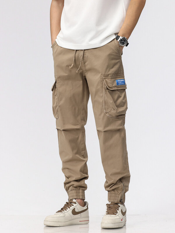 2023ใหม่ฤดูร้อนหลายกระเป๋าผู้ชายกางเกง Casual Slim Fit Joggers แฟชั่น Drawstring ผ้าฝ้ายกางเกงทำงานชาย Streetwear