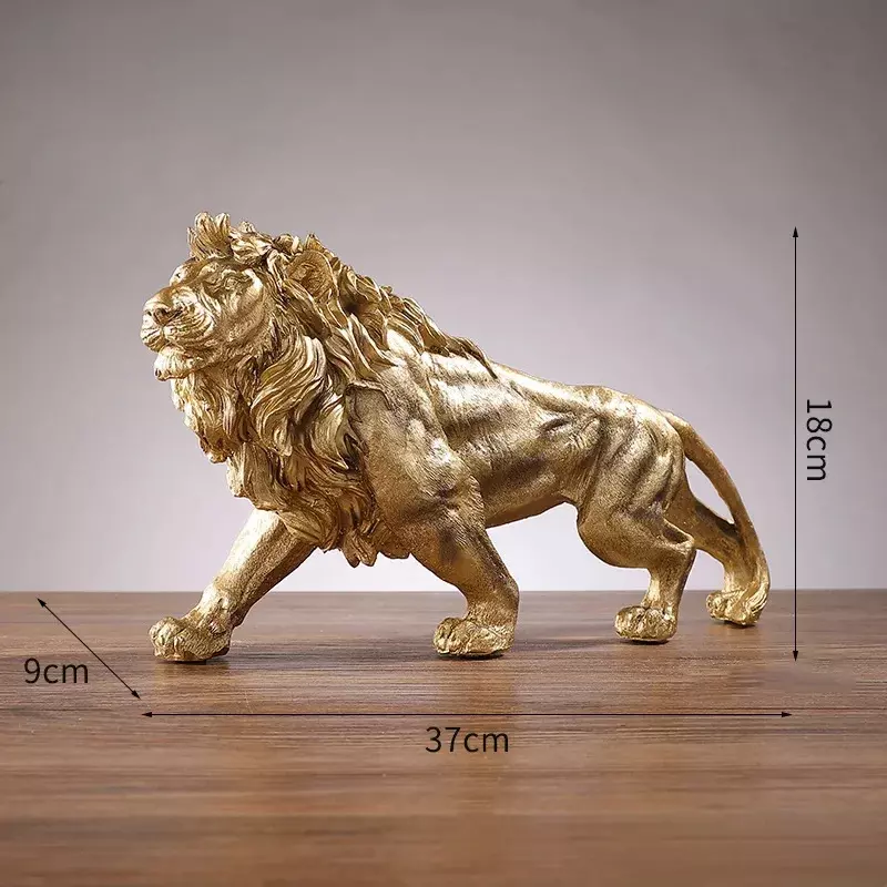 Ornamento de resina rei leão dourado, ornamento de decoração para casa, escritório, estátua de animal, acessórios de decoração para sala de estar
