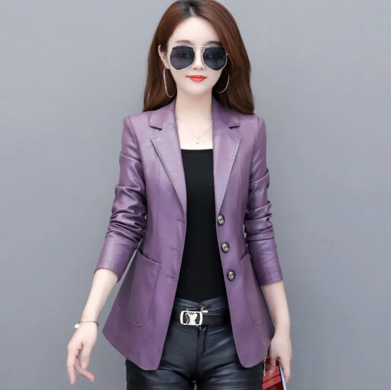여성용 진짜 용수철 가죽 재킷, 한국 패션 슬림 양가죽 코트, 블랙 레드 리얼 재킷, 여성 캐주얼 블레이저