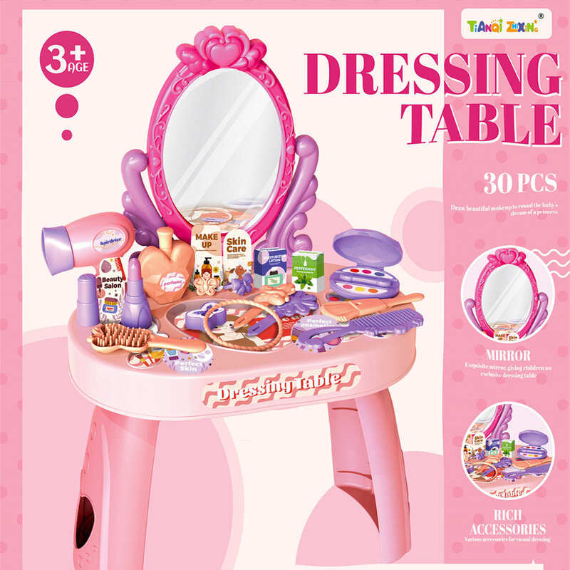 IQUE Table-Ensemble de jouets pour filles, miroir de courtoisie rose, bureau de maquillage, ensembles de beauté, jeu pour enfants de la pré-maternelle