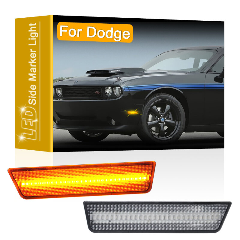 Conjunto de lámpara LED de señalización lateral para Dodge Challenger, luz de estacionamiento con lente transparente ámbar, 2 piezas, 2008-2014