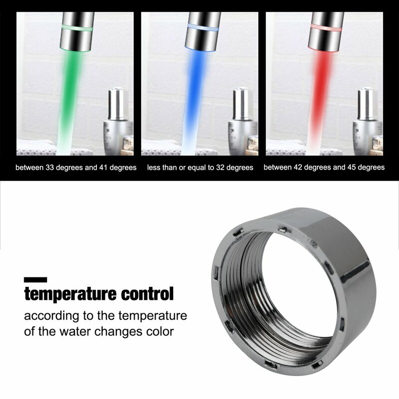 Adaptor keran bercahaya Led, kontrol temperatur ABS awet portabel kompak efek warna-warni keran lampu Led 24mm-22mm