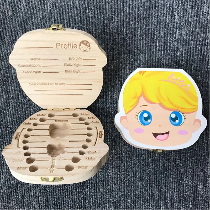 Pudełeczko na ząbki Portugue/hiszpański/angielski/holenderski/francuski/rosyjski/włoski drewniane pudełko na zęby pudełeczko na ząbki Organizer zapisz zęby mleczne zęby do przechowywania drewna