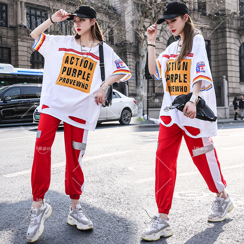2019 Large size loose women's jazz dance street dance costume loose costumes hip-hop group performance performance clothing suit