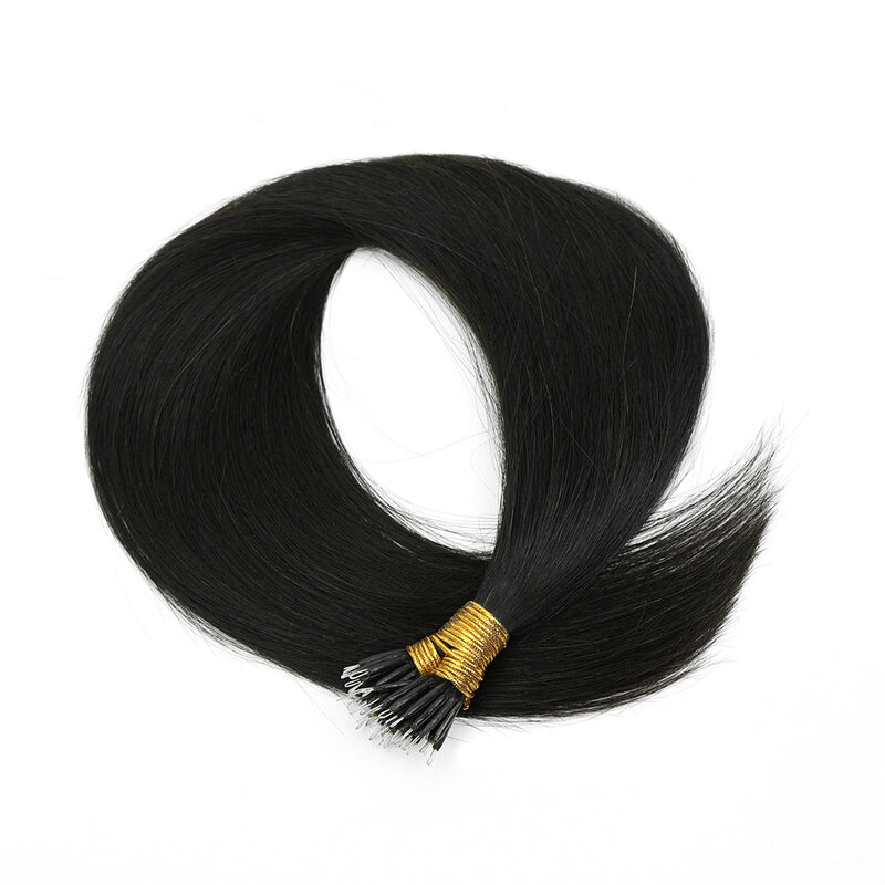 Lovevol-extensiones de cabello 100 humano, 50G, 100% G, Nano Ring Beads, extensiones de cabello brasileño preadherido, Color negro, 16 "a 24"