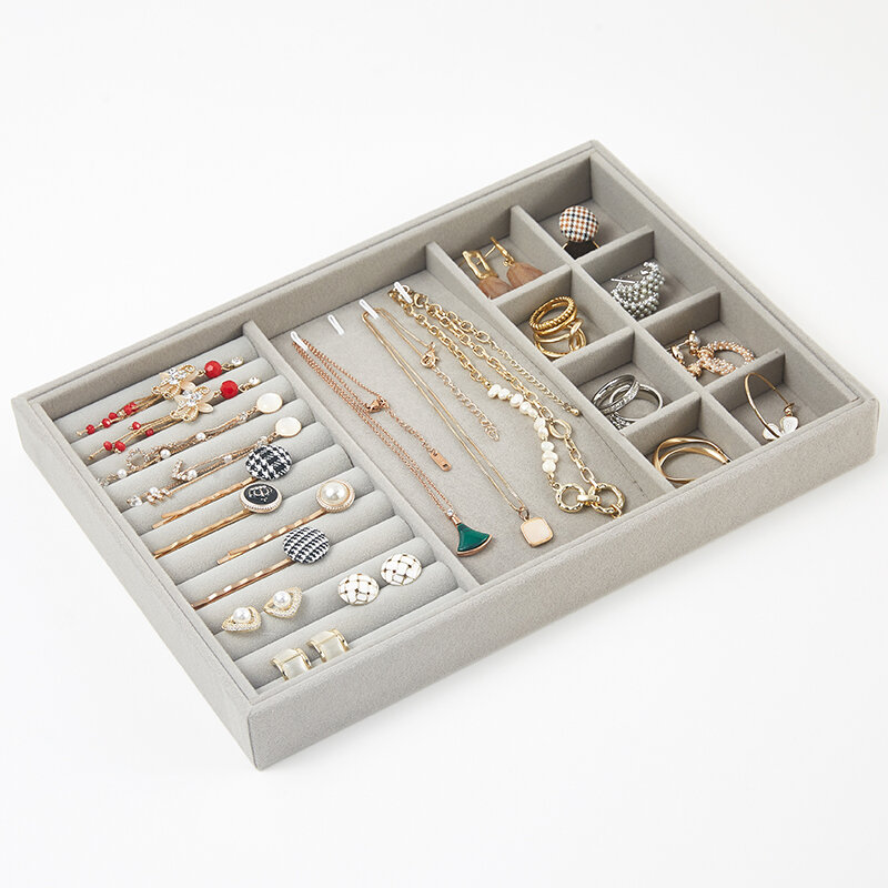 Plateau de boîte à bijoux gris flaitreté, présentoir à bijoux, clous d'oreille, boucles d'oreilles, plateau de boîte de rangement pour bracelets
