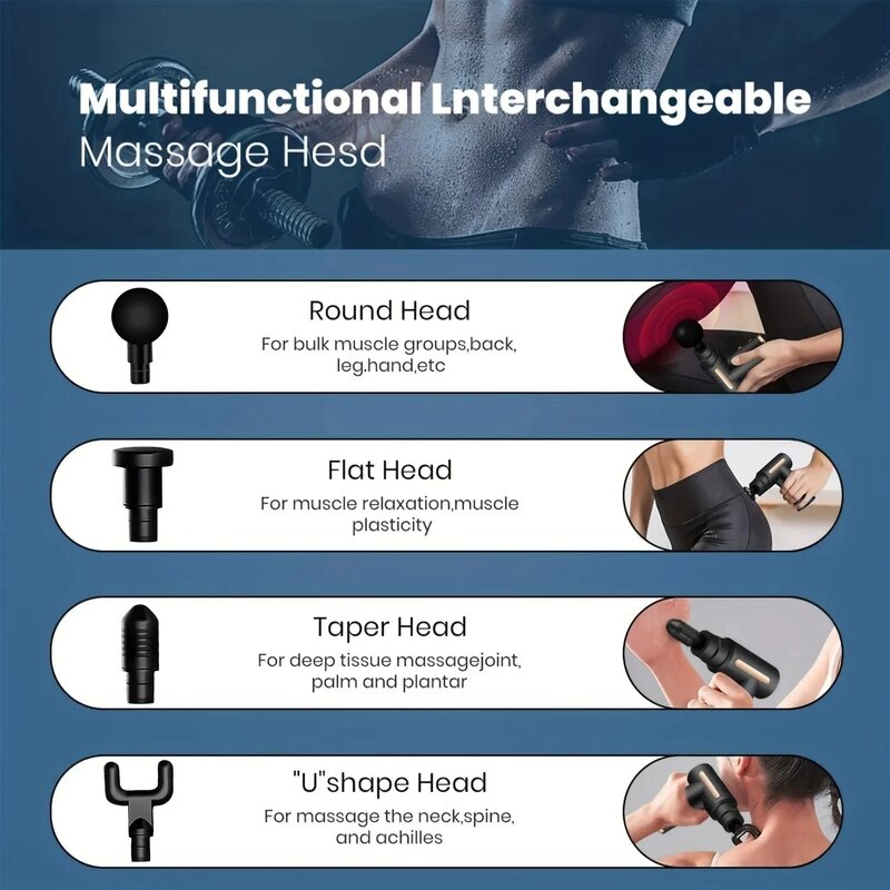 Cluckyca-pistola de massagem portátil, 6 velocidades, para alívio de dores musculares, costas, pescoço, ombros, tecidos profundos, massageador vibratório, relaxamento, 2024