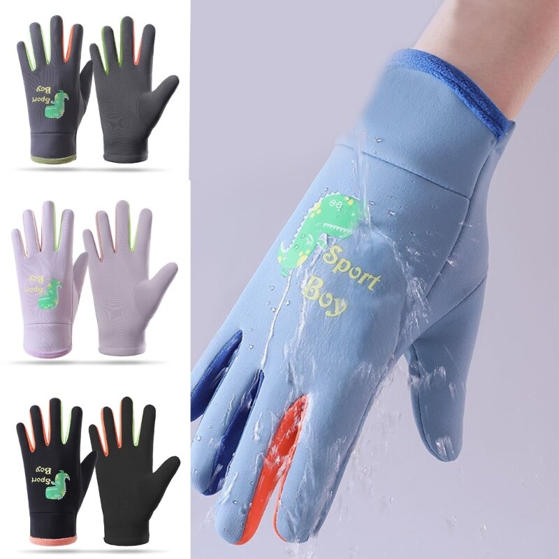 1 пара зимних детских утепленных лыжных перчаток, детские ветрозащитные водонепроницаемые противоскользящие перчатки с флисовыми