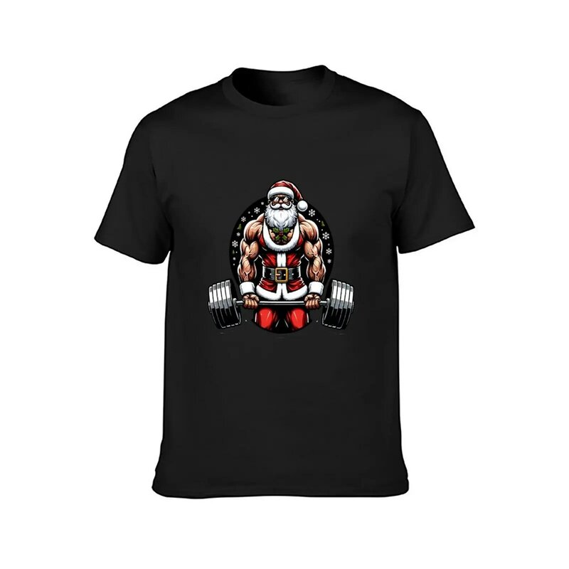 T-shirt z motywem Ho-Ho-lift-trójbój siłowy święty mikołaj świąteczny projekt Fitness bluzka szybkoschnąca bluzka męska odzież