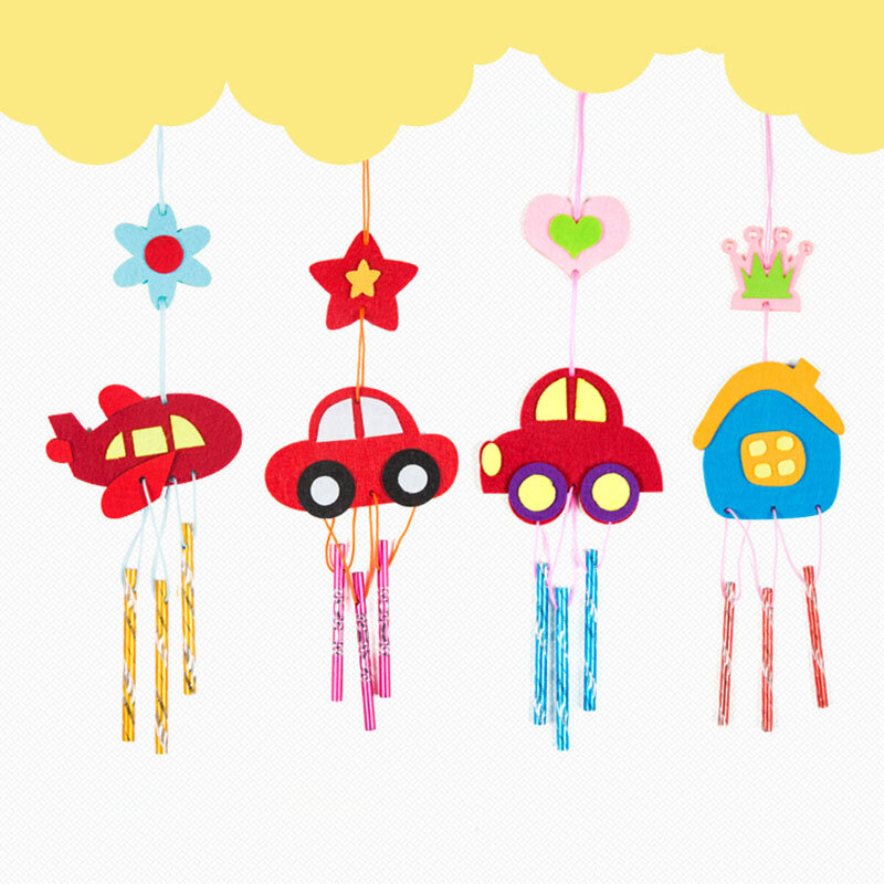 Handmade Wind Chime para crianças, DIY Puzzle Toy para crianças, Brinquedo manual de artesanato, Desenhos animados, Tecido não tecido