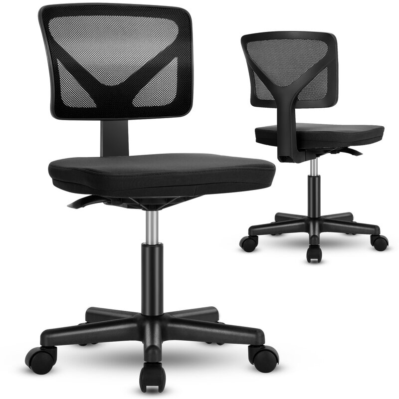 Sweetcrispy Armless Desk Chair Small Home Office Chair with Lumbar Support desk