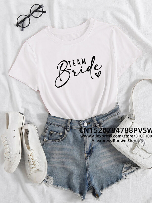 Team Bride Heart Evjf Hen Party Women Gropu t-shirt Girl Wedding top femminili Tee Camisetas Mujer femminile nero rosa bianco vestiti