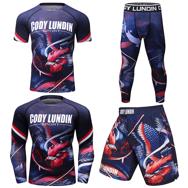 Cody odzież kompresyjna zestaw trening Fitness legginsy dres męska strój sportowy rashguard dla zawodników MMA męska szybkoschnąca odzież sportowa