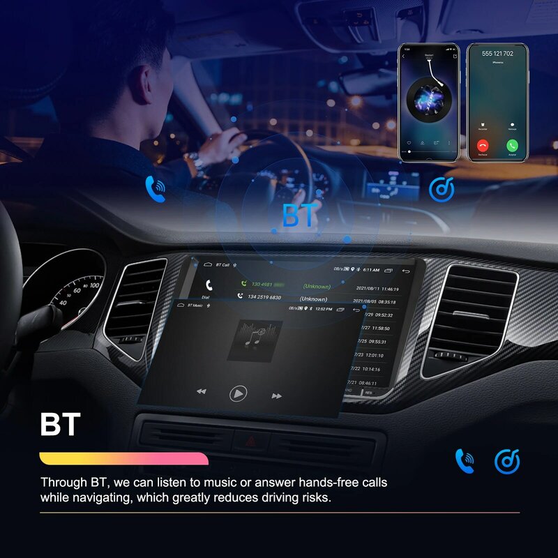 Camecho-Rádio de carro sem fio Android Auto, 9 "Carplay, Leitor multimídia, GPS estéreo para Volkswagen VW Golf 5 6 Passat B5 Polo, 2 + 64G