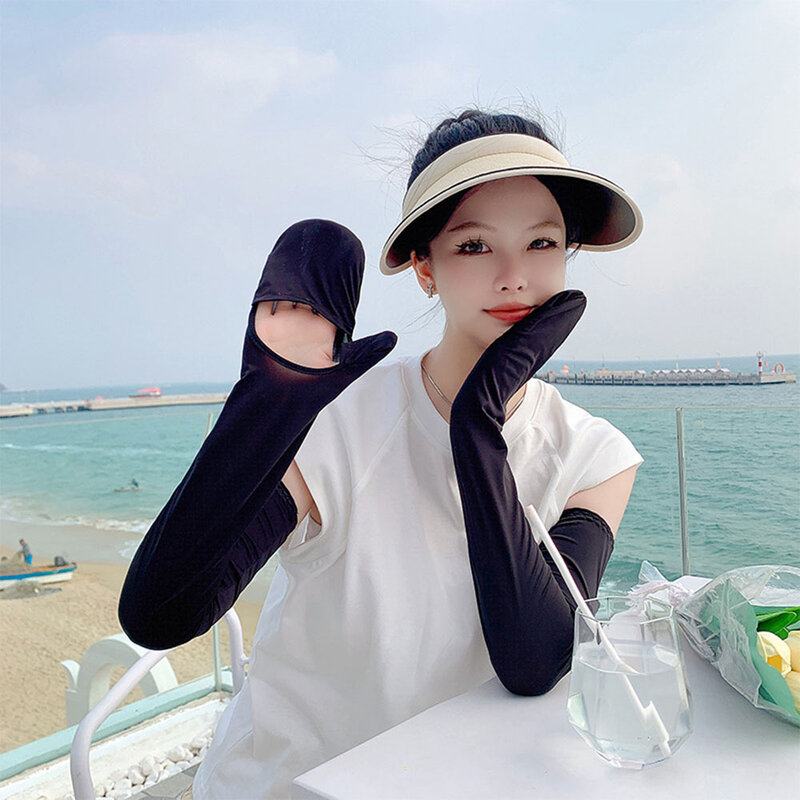 Women's Anti-UV Thin Solid Long Gloves Summer Outdoor Sports Ice Silk Sunscreen Sleeve Cycling Arm Loose Non-slip Guard Sleeves