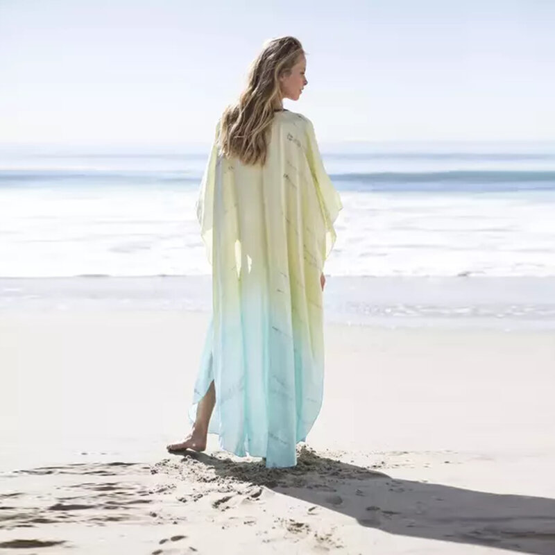 Traje de baño holgado con estampado de gasa para mujer, falda de playa, bikini con bloque solar