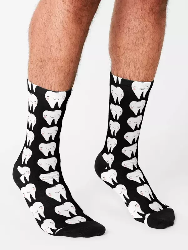 Happy Tooth-Calcetines negros para hombre y mujer, medias de lujo para regalo de Navidad, senderismo y Navidad