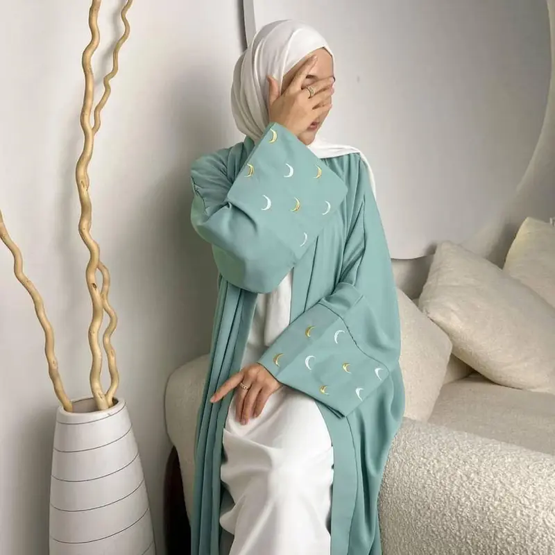 Kimono Abaya Lua Aberta para Mulheres, Vestido Muçulmano Bordado, Vestido Ramadan, Eid Black Abayas, Dubai, Luxo, Turquia, Kaftan Islâmico, Robe Hijab