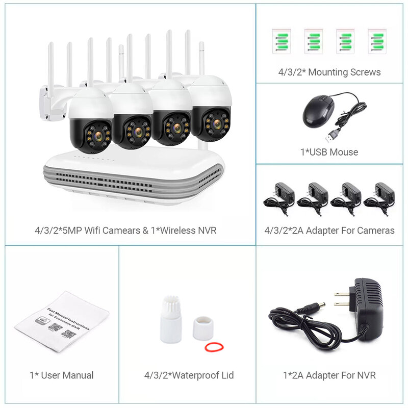 HAMROL-Kit de Câmera CCTV Sem Fio, 5MP, WiFi, PTZ, Câmeras IP, Áudio Bidirecional, Visão Noturna Colorida, Sistema XMeye Home, 4CH