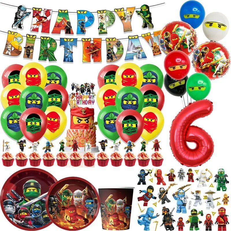 Cartoon Ninja Birthday Decorations  Paper Tableware Plate Cup Tablecloth Foil Ballons Kids Banner Cake Toppers Party Supplies