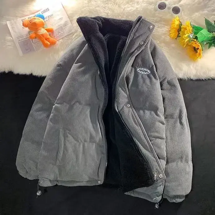 Женская Вельветовая куртка из овечьей шерсти, свободная двухсторонняя куртка из хлопка с флисовой подкладкой, модная Толстая теплая верхняя одежда, зима 2024