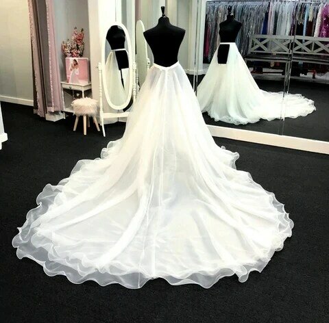 Rok dalam dapat dilepas gambar asli rok panjang pengantin Tulle lembut kereta rok luar biasa putih gading rok dibuat sesuai pesanan
