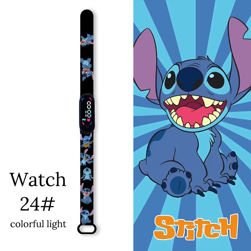Jam Tangan Anak-anak Disney Kartun Stitch Jam Tangan Wanita LED Gelang Fashion Wanita Jam Tangan Elektronik Anak Digital Kedap Air