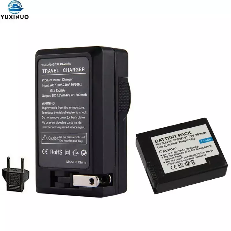 850mAh NP-FF50 NP-FF51 NPFF50 NPFF51 Camera Battery + AC Charger for Sony DCR-PC350 DCRIP45E DCR-IP5 DCRIP5 DCR-IP55 fit NP-FF70