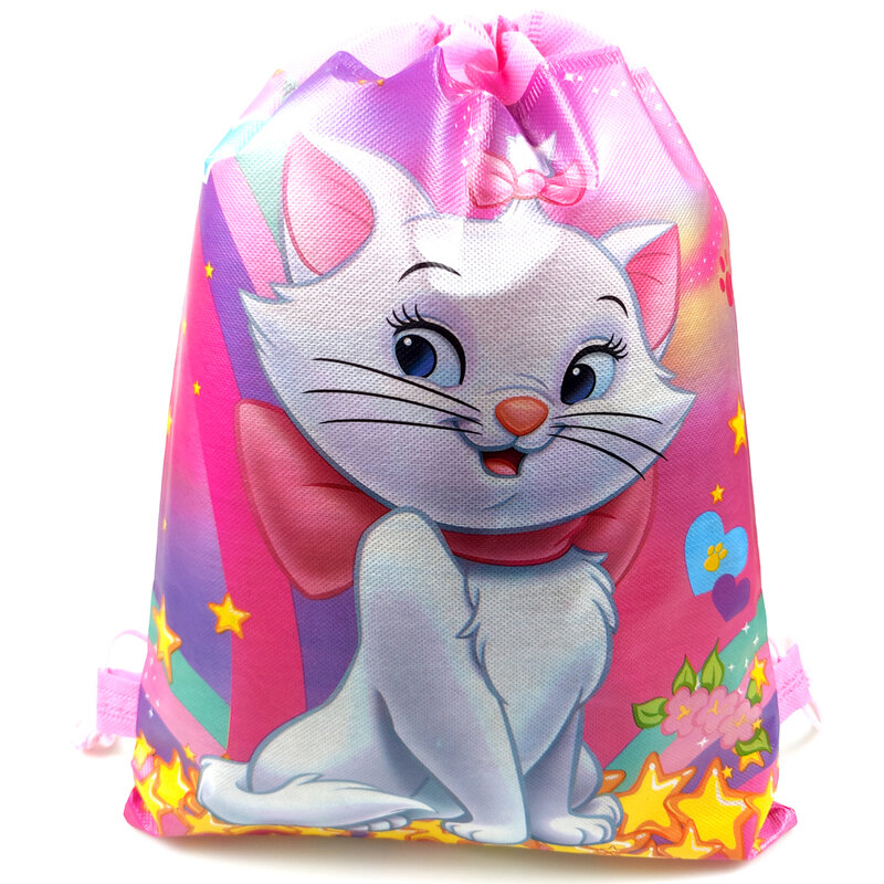 12pcs/lot Marie Cat Theme Mochila Non-woven Fabrics Drawstring Birthday Party Kids Girls Favors Gifts Bags Decorations Backpack
