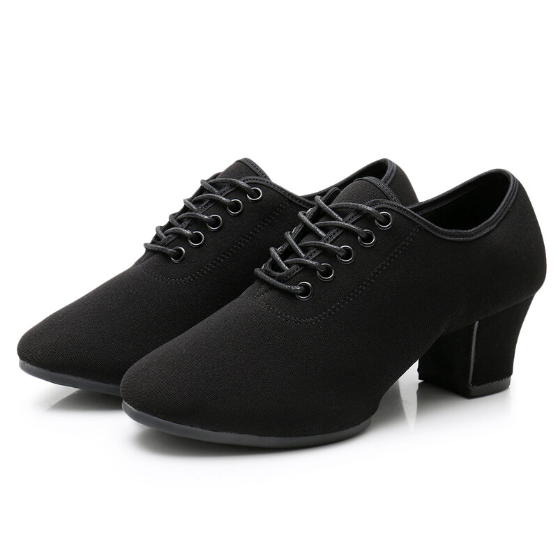 Zapatillas de tacón grueso Oxford para mujer y niña, zapatos de baile latino modernos de salón, parte superior Oxford negra de 3,5 cm o 5cm de tacón alto Oxf