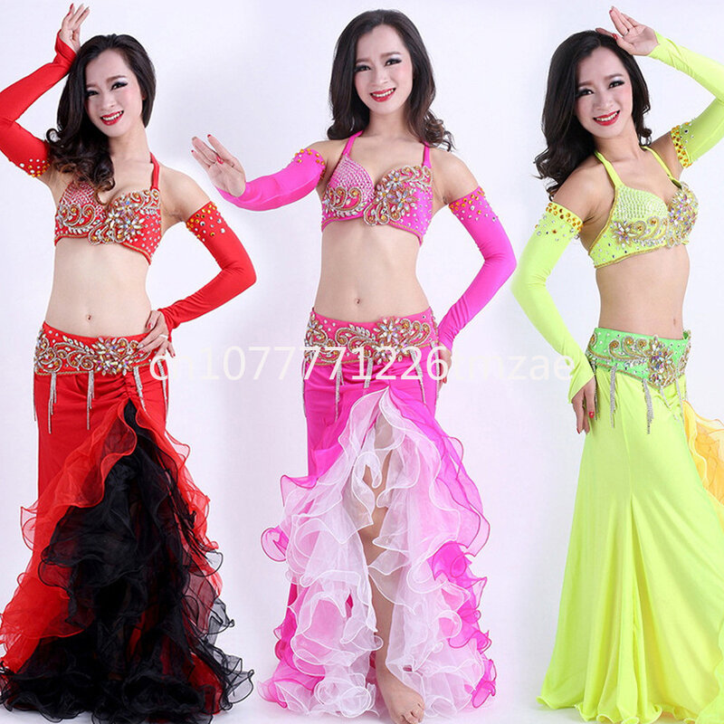 Костюм для танца живота, костюм из 5 предметов с жемчужной вышивкой, костюм для индийских танцев, одежда для выступлений, сценическая одежда