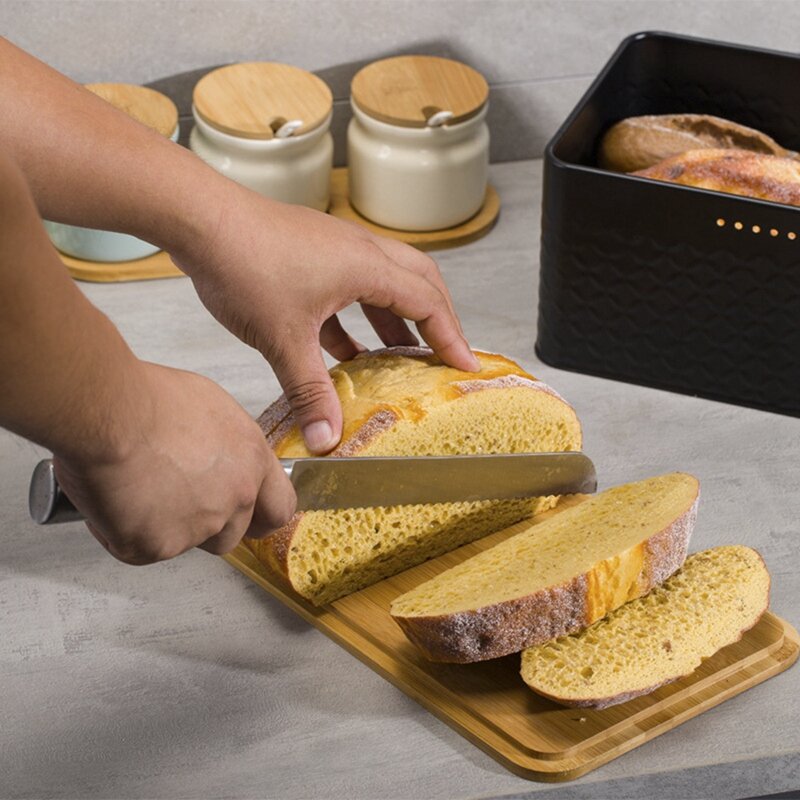 Contenedor de pan, caja de pan innovadora gracias al recubrimiento de carbono, con orificios de ventilación integrados, incluida la tapa de Bambú
