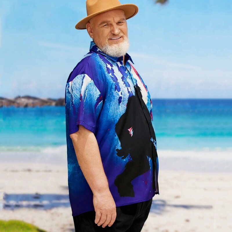 男性用のレトロな半袖Tシャツ,3Dアメリカ国旗のプリントが施されたカジュアルなハワイアンTシャツ,特大のゆったりとした男性の服,新しい夏のコレクション
