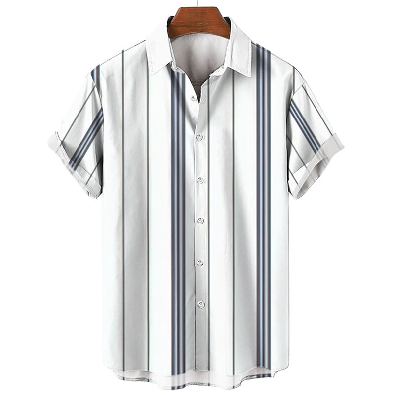 Mode Shirt gestreiften Druck Tops Sommer übergroße Männer Kleidung lässig kurz ärmel ige Knöpfe übergroße Bluse Hawaii Hemden